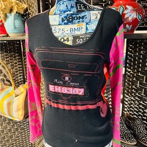 Custo Barcelona Mini Cooper Black and Pink Long Sleeve Top
